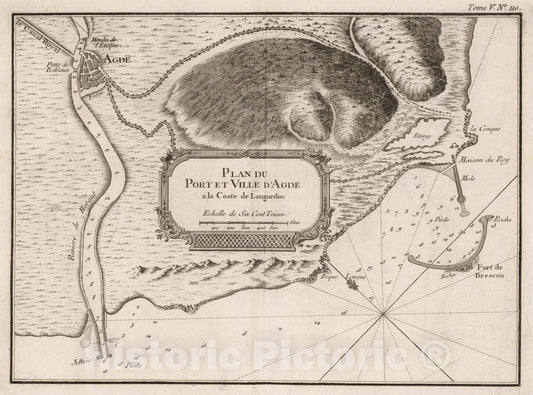 Historic Map : France , Agde France, Languedoc 1764 Plan du port et ville d'Agde a la coste de Languedoc. , Vintage Wall Art