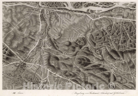 Historic Map : Austria, 1837 XII Section. Umgebung von Fischament, Schwadorf und Gottlesbrunn. Hollnsteiner del. F. Mehl sc. , Vintage Wall Art