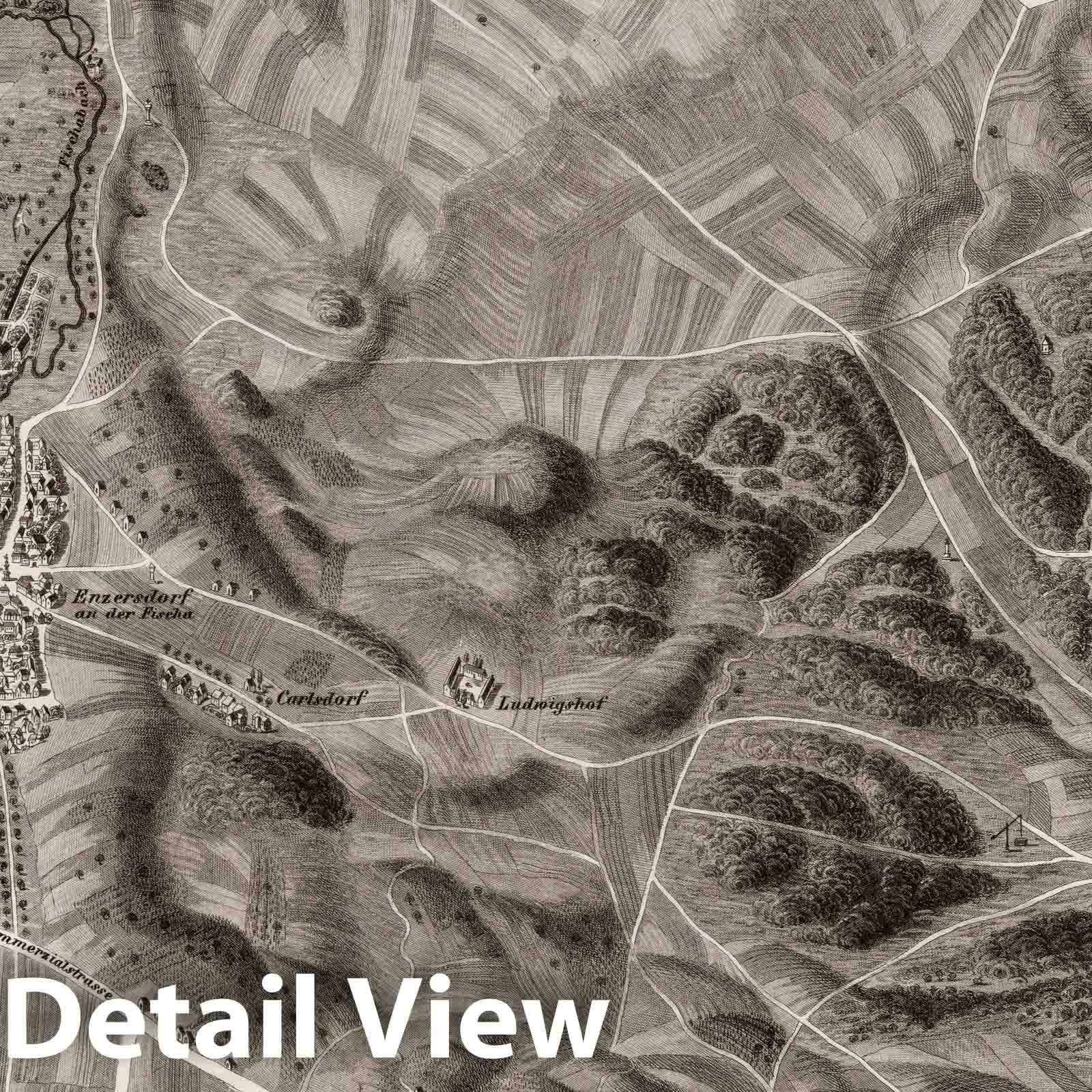 Austria near Fischament, Schwadorf and Gottlesbrunn - Section XII, 1837 - Historical Map Print