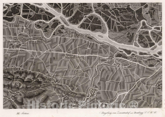 Historic Map : Austria, 1837 XX Section. Umgebung von Zwentendorf und Atzenbrugg. V.O.W.W. J. Hollnsteiner del. F. Mehl scl. , Vintage Wall Art