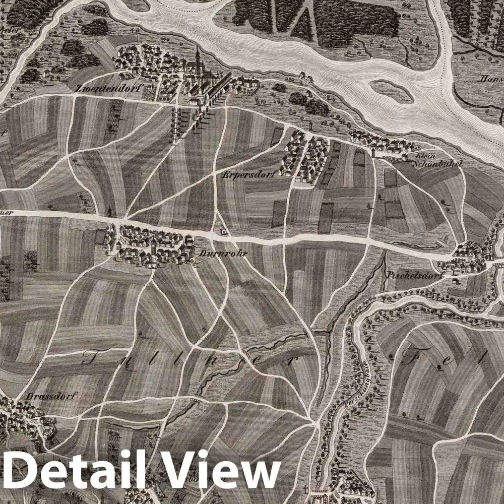 Historic Map : Austria, 1837 XX Section. Umgebung von Zwentendorf und Atzenbrugg. V.O.W.W. J. Hollnsteiner del. F. Mehl scl. , Vintage Wall Art