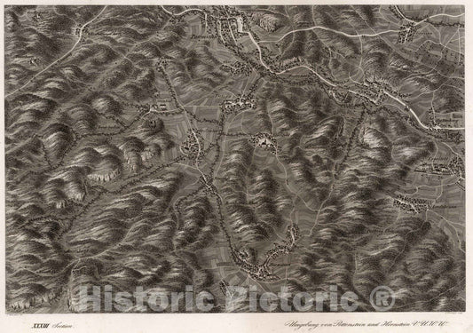 Historic Map : Austria, 1837 XXXIII Section. Umgebung von Pottenstein und Hornstein V.U.W.W. J. Hollnsteiner del. L. Neumayer sculp. , Vintage Wall Art