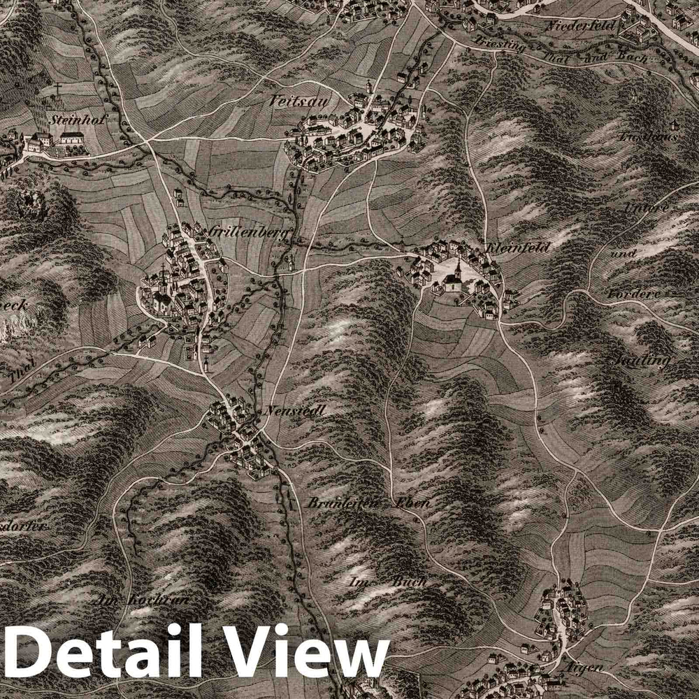 Historic Map : Austria, 1837 XXXIII Section. Umgebung von Pottenstein und Hornstein V.U.W.W. J. Hollnsteiner del. L. Neumayer sculp. , Vintage Wall Art