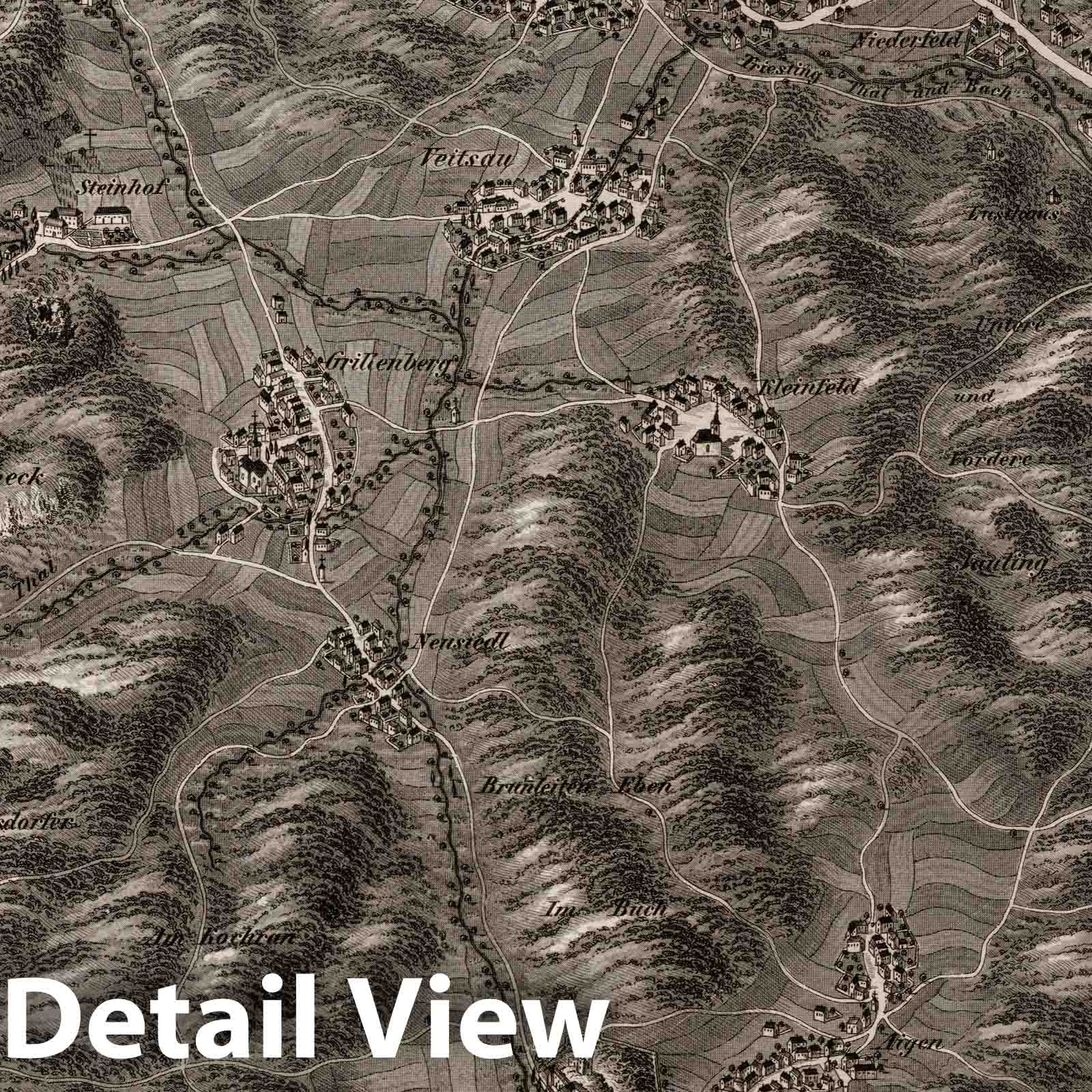 Vicinity of Pottenstein and Hornstein, Austria - Bird's Eye View Map 1837