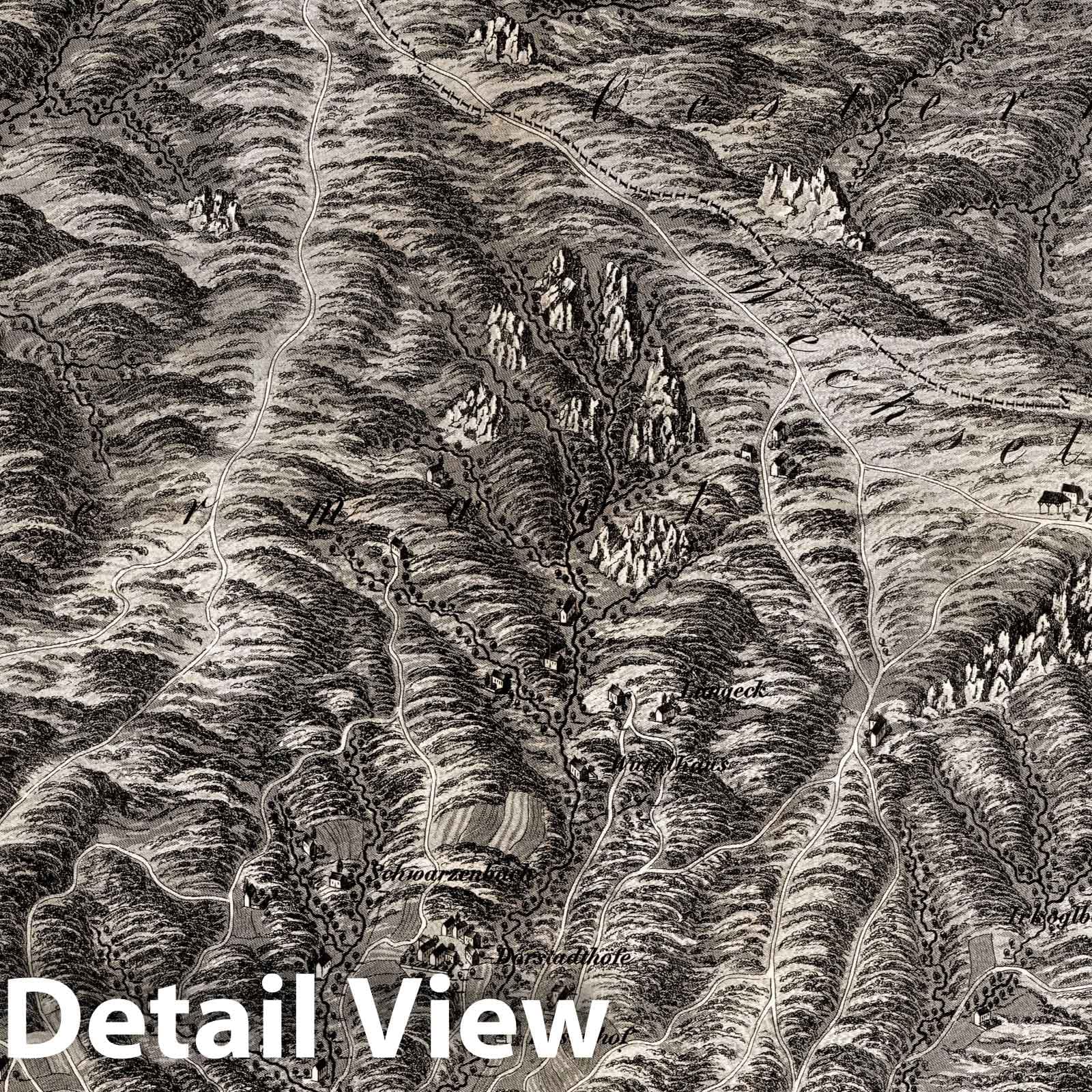 Wechsel Mountains Region - Bird's Eye View, 1837 - Historical Map Print
