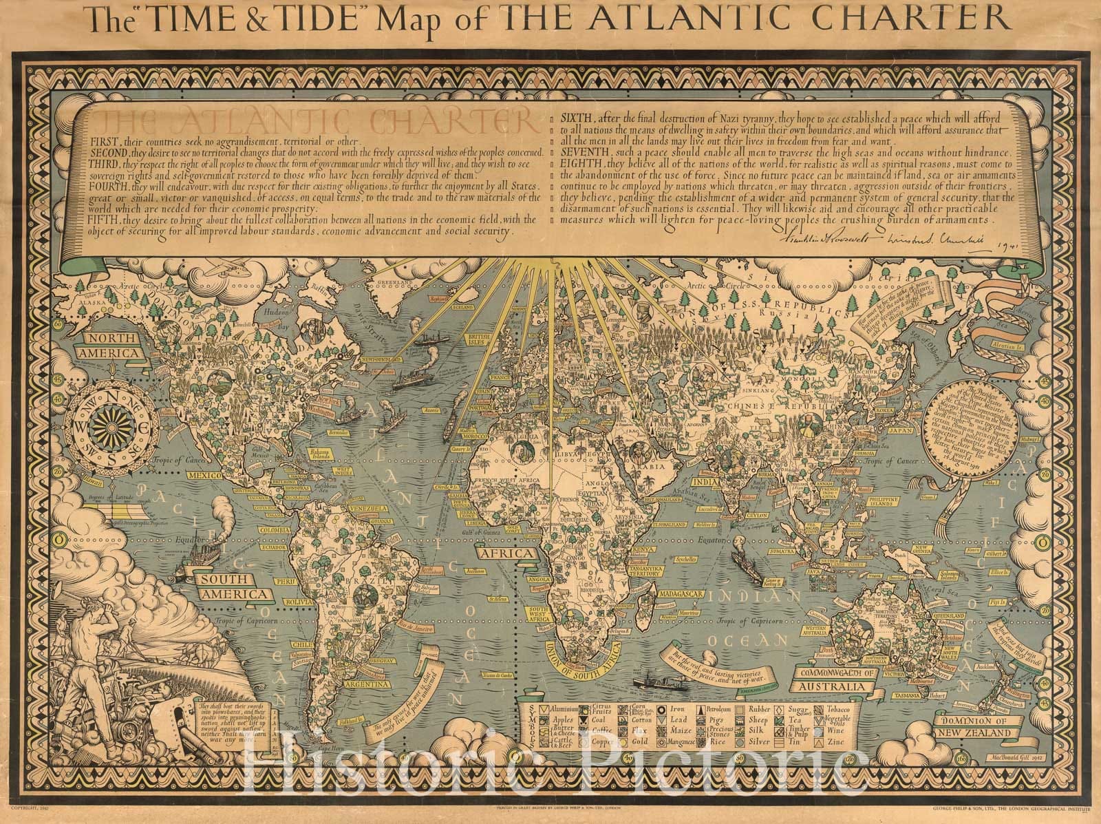 Atlantic Charter - Pictorial Map, 1942 - Historical Map Print