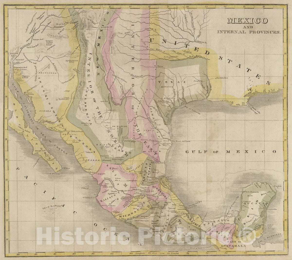Historic Map : 1824 Mexico and Internal Provinces - Vintage Wall Art