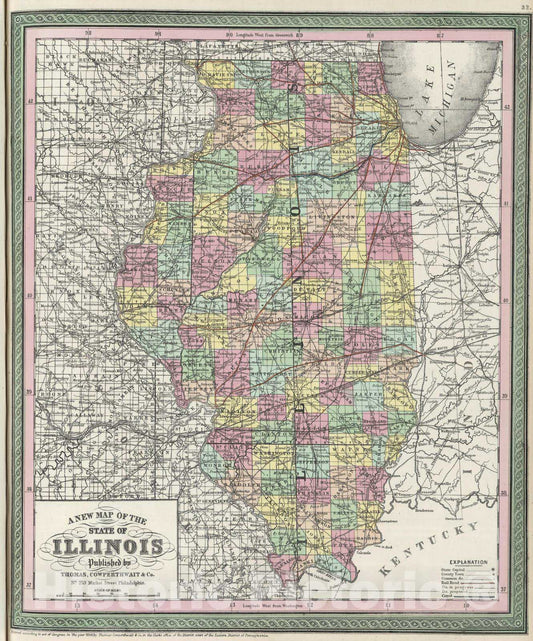Historic Map : 1855 A new map of the State of Illinois - Vintage Wall Art