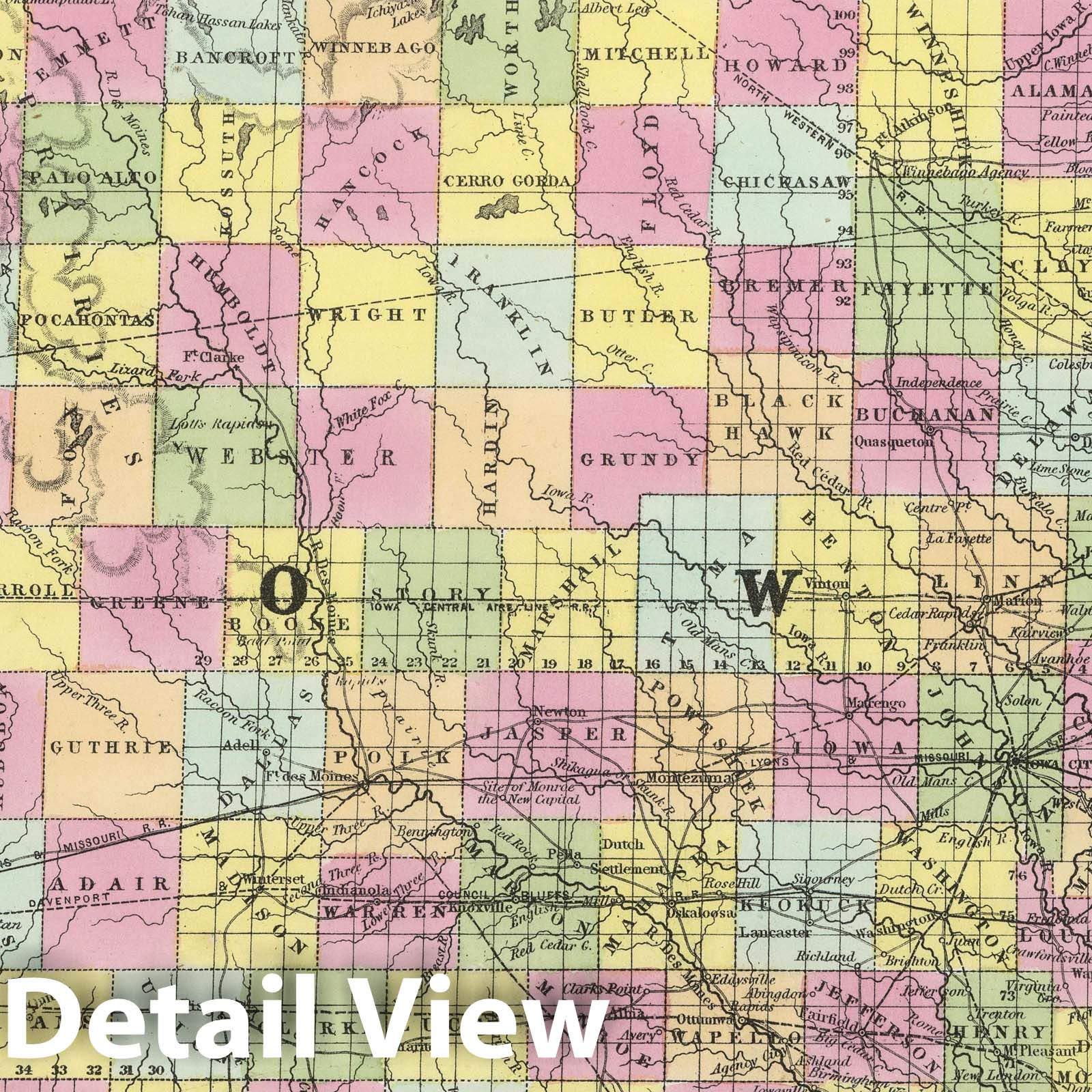 Iowa - Railroad Map, 1855 - Historical Map Print