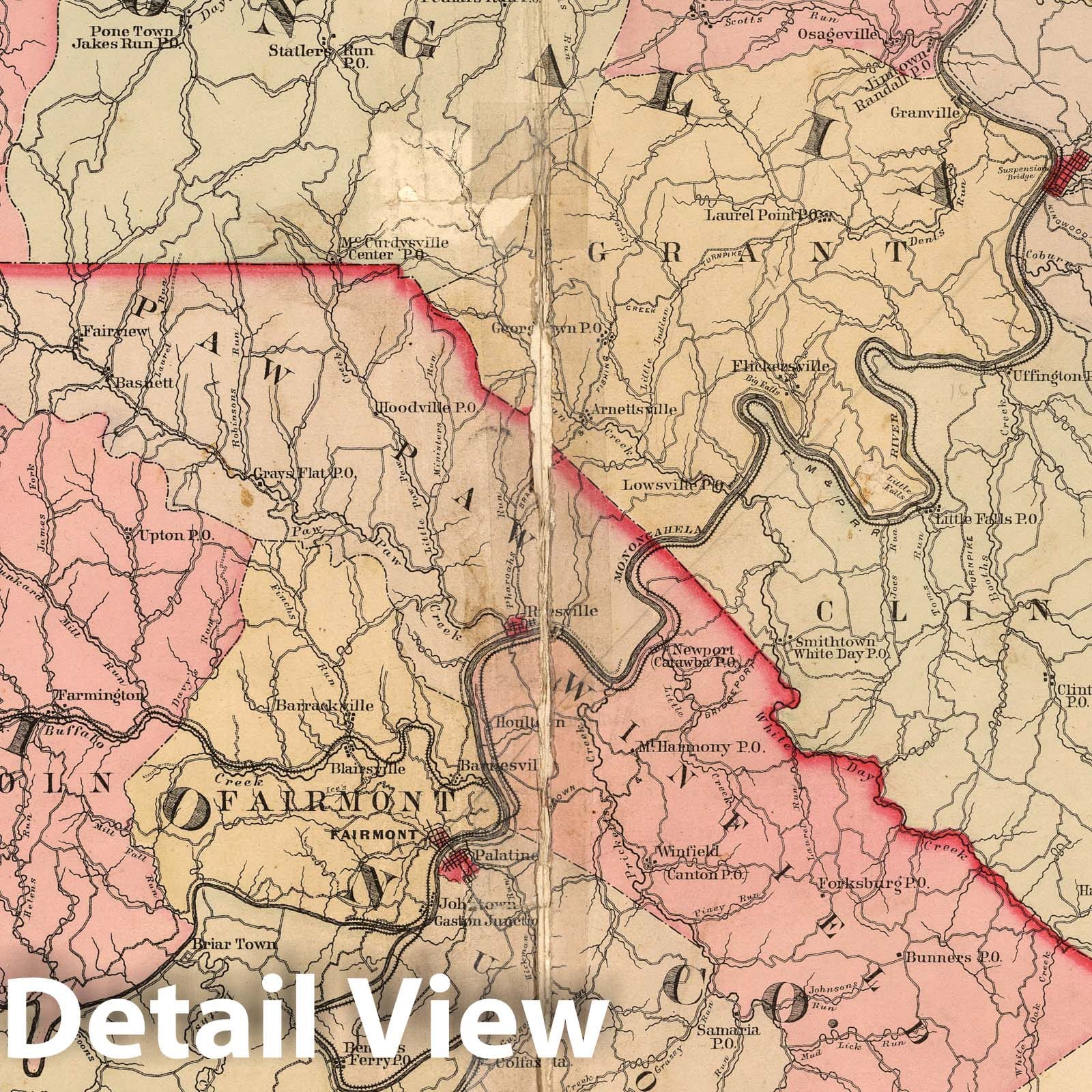 Marion and Monongalia Counties, West Virginia 1886 Historical Map Print