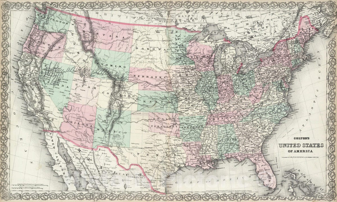 Historic Map : 1874 United States of America. - Vintage Wall Art