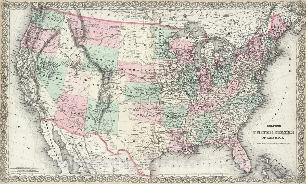 Historic Map : 1874 United States of America. - Vintage Wall Art
