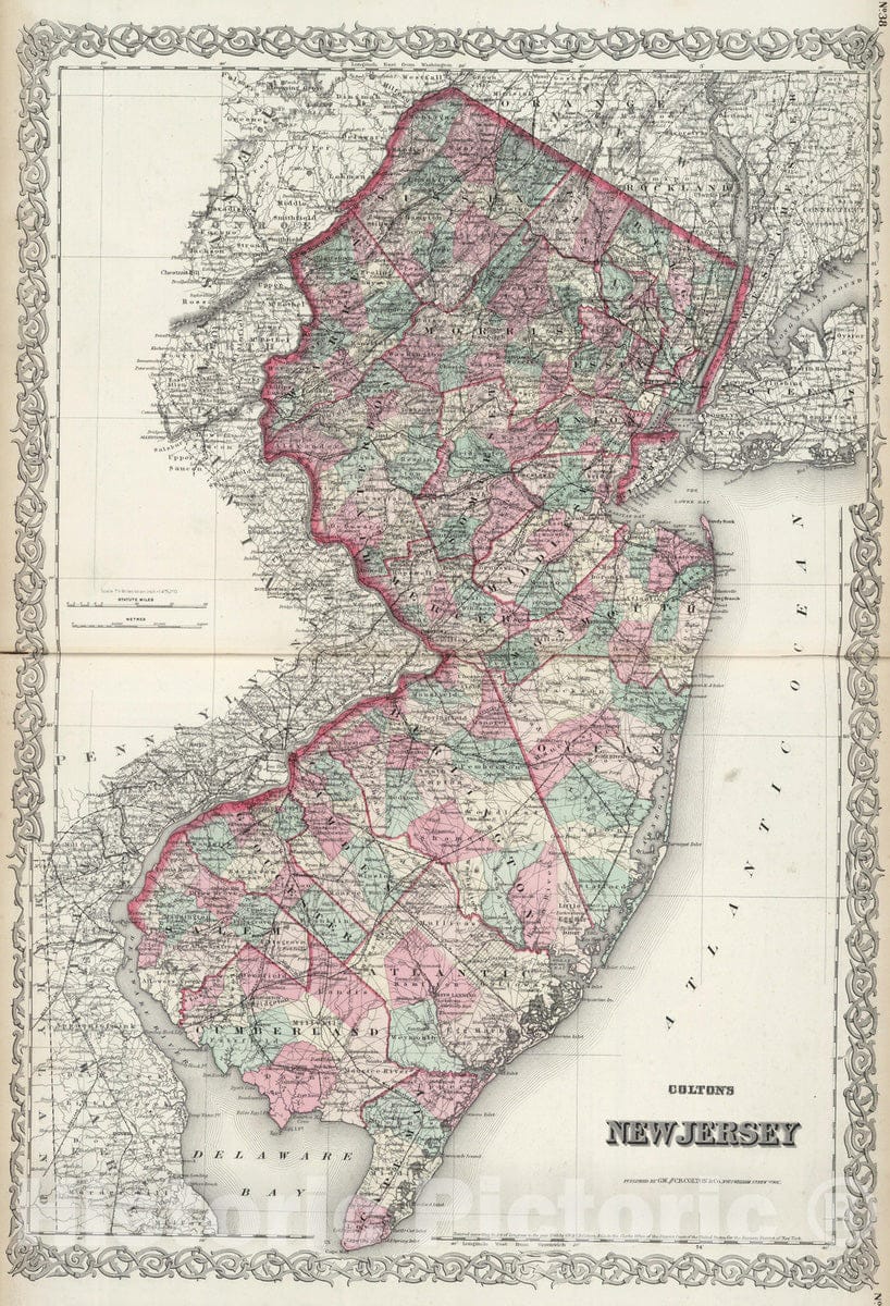 Historic Map : 1874 New Jersey. - Vintage Wall Art