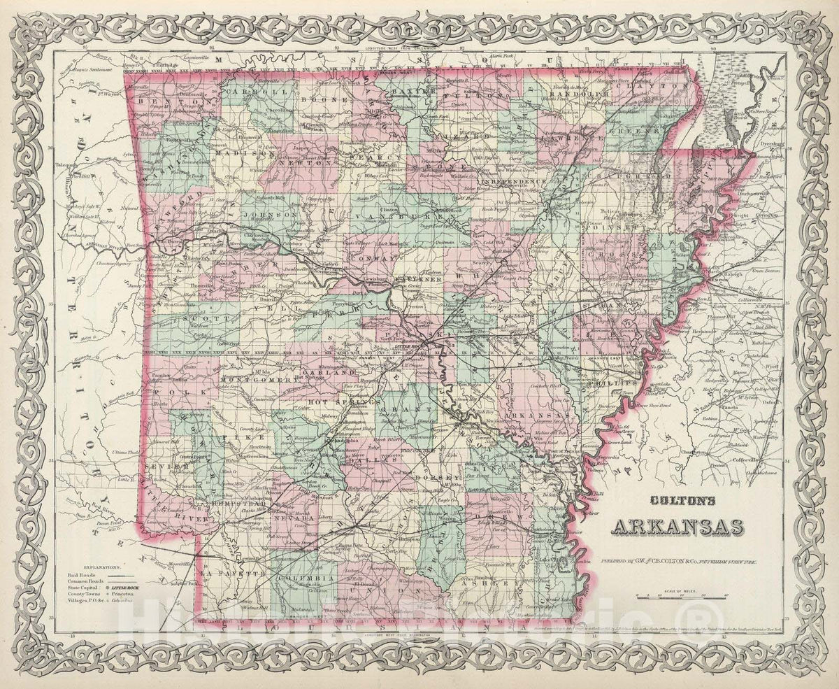 Historic Map : 1874 Arkansas. v2 - Vintage Wall Art