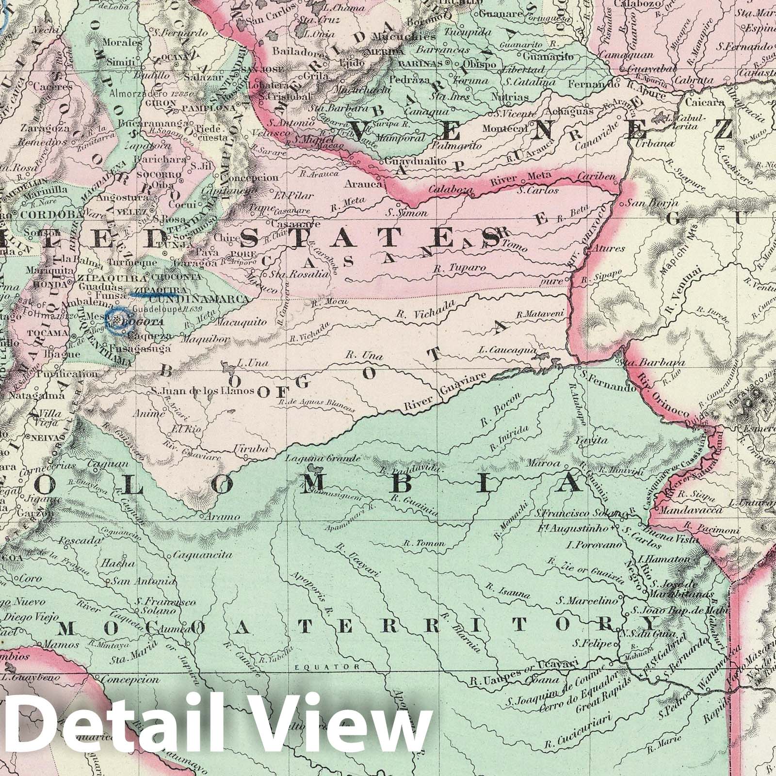 Historic Map : Venezuela; Colombia; Ecuador, 1874 Venezuela, Colombia, Ecuador. , Vintage Wall Art