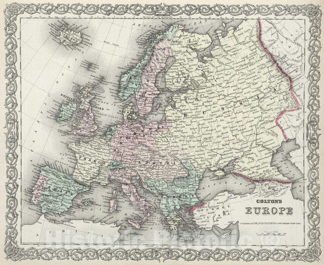 Historic Map : 1874 Europe. v2 - Vintage Wall Art