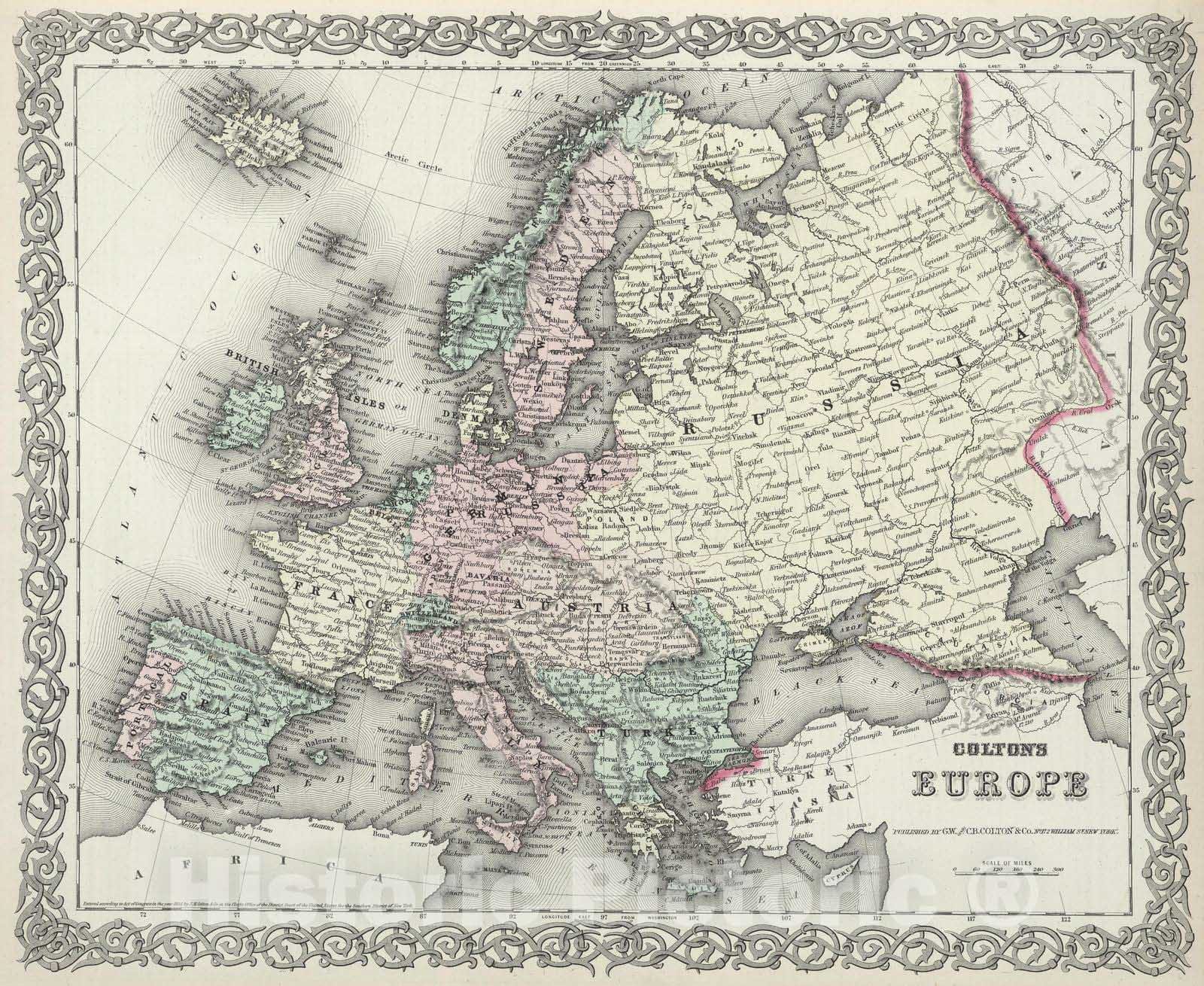 Historic Map : 1874 Europe. v2 - Vintage Wall Art