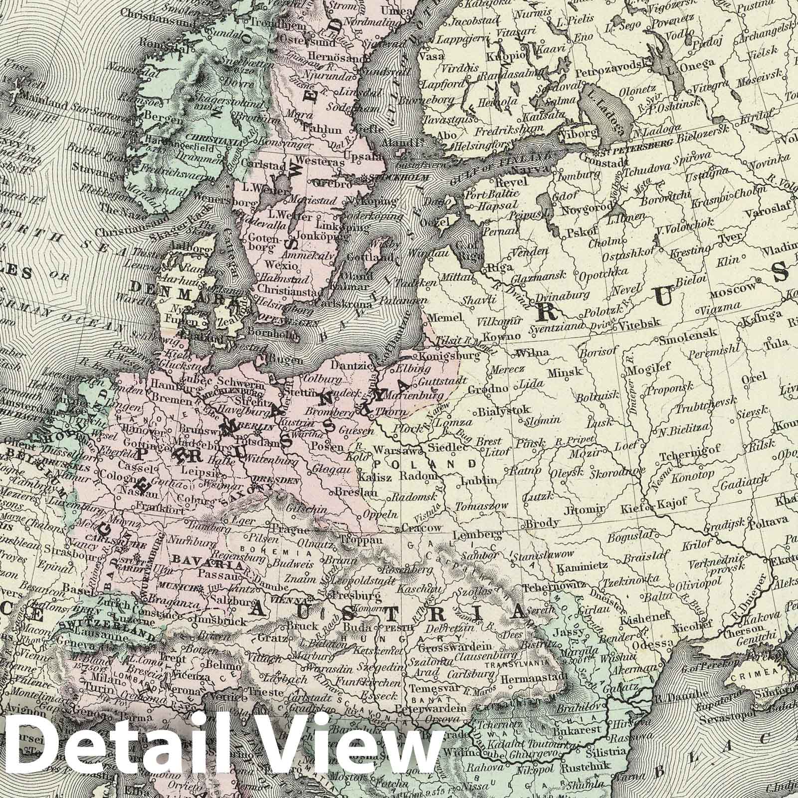 Europe, 1874 - Historical Map Print from Colton's Atlas