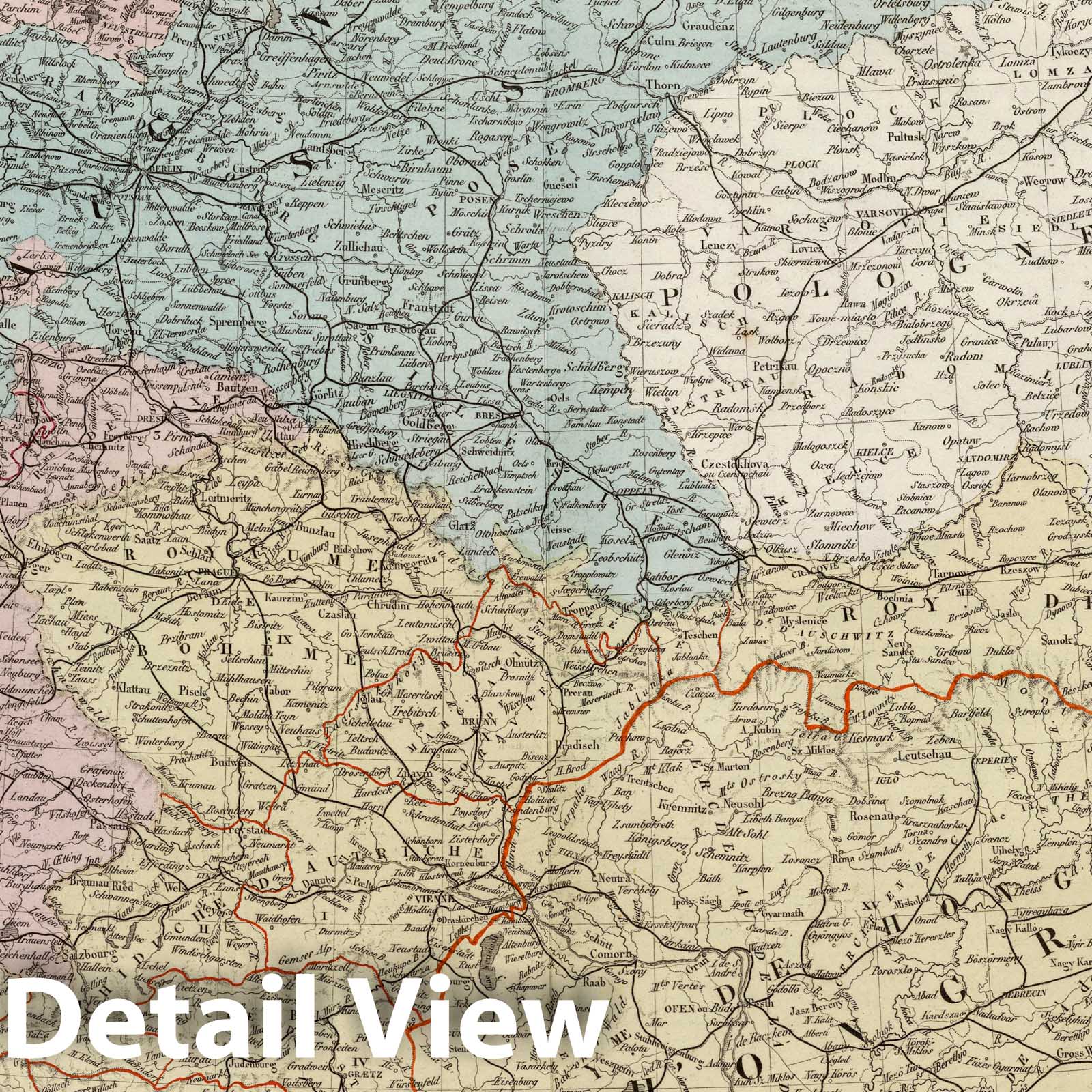 Central Europe: Germany and Austria-Hungary - Railroad Map, 1875