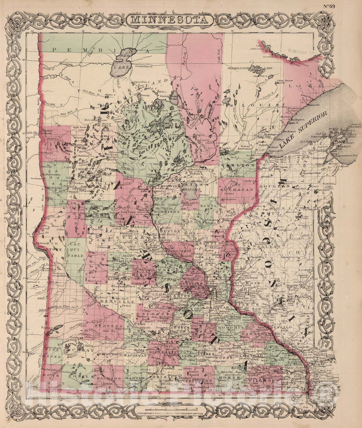 Historic Map : 1866 Minnesota. - Vintage Wall Art