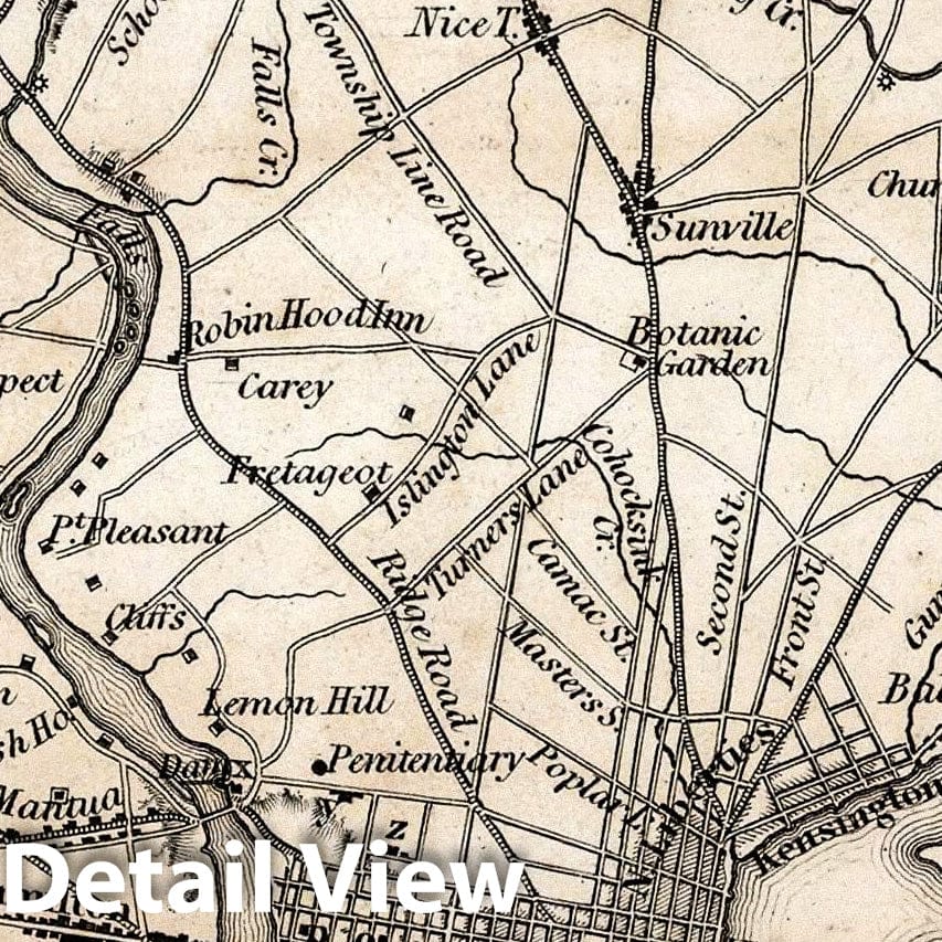 Philadelphia - Road Map, 1828 - Historical Map Print