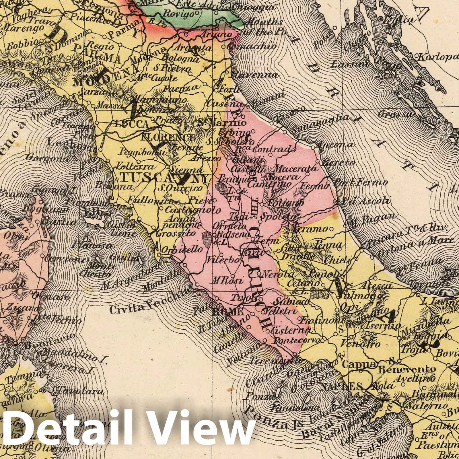 Italy, Sardinia, Sicily, Corsica & Malta 1865 Historical Map Print