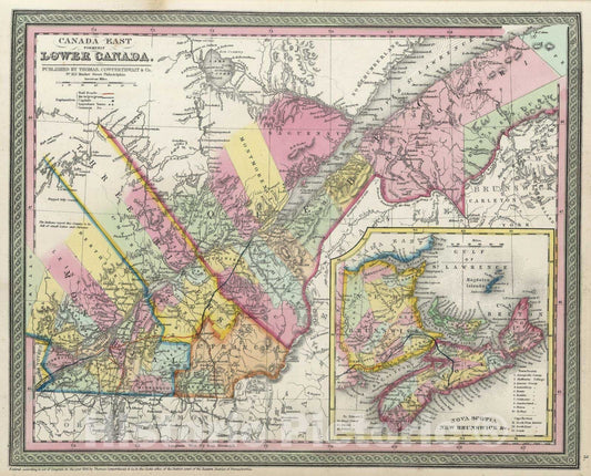 Historic Map : 1855 Canada East. Formerly Lower Canada - Vintage Wall Art
