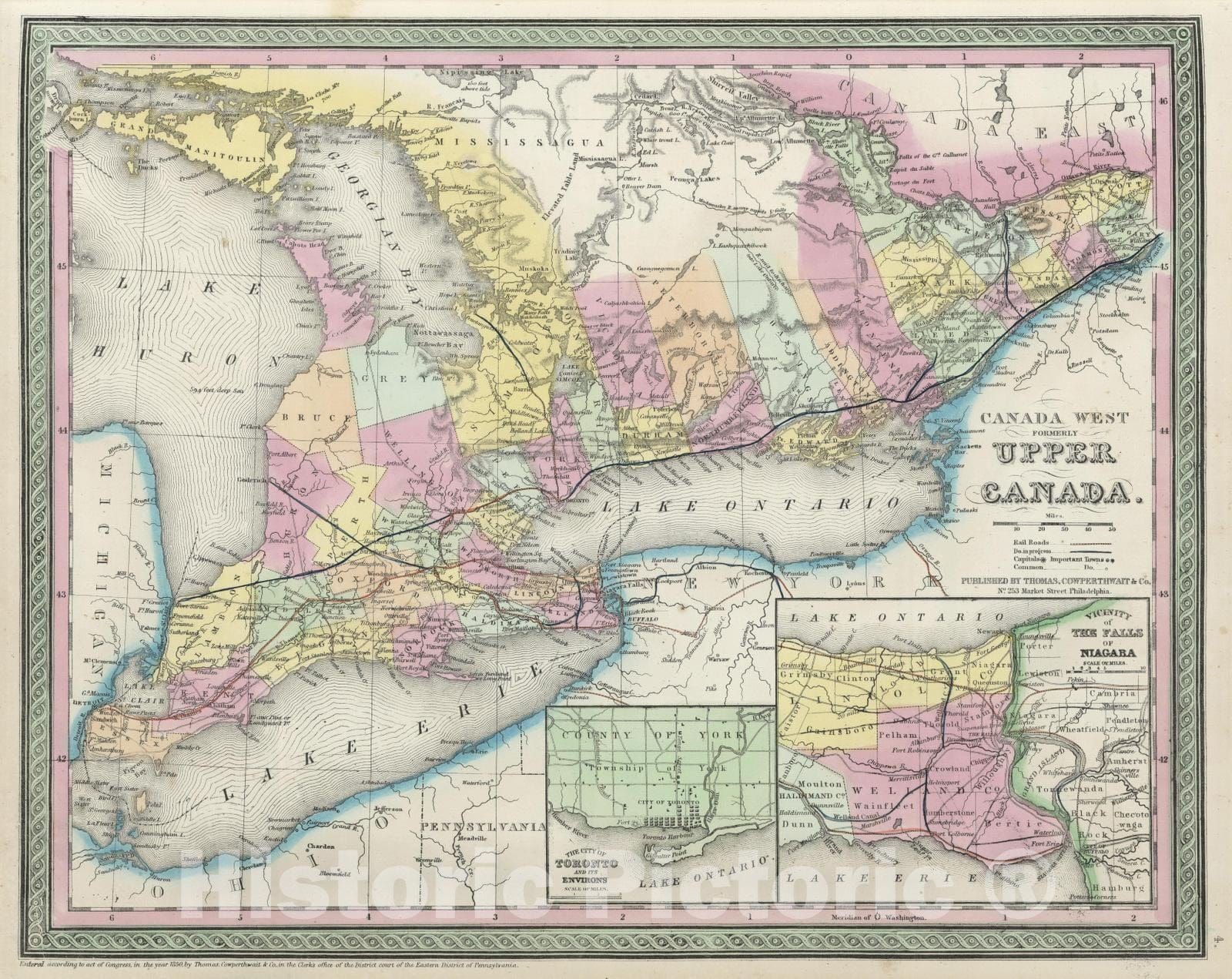 Historic Map : 1855 Canada West. Formerly Upper Canada - Vintage Wall Art