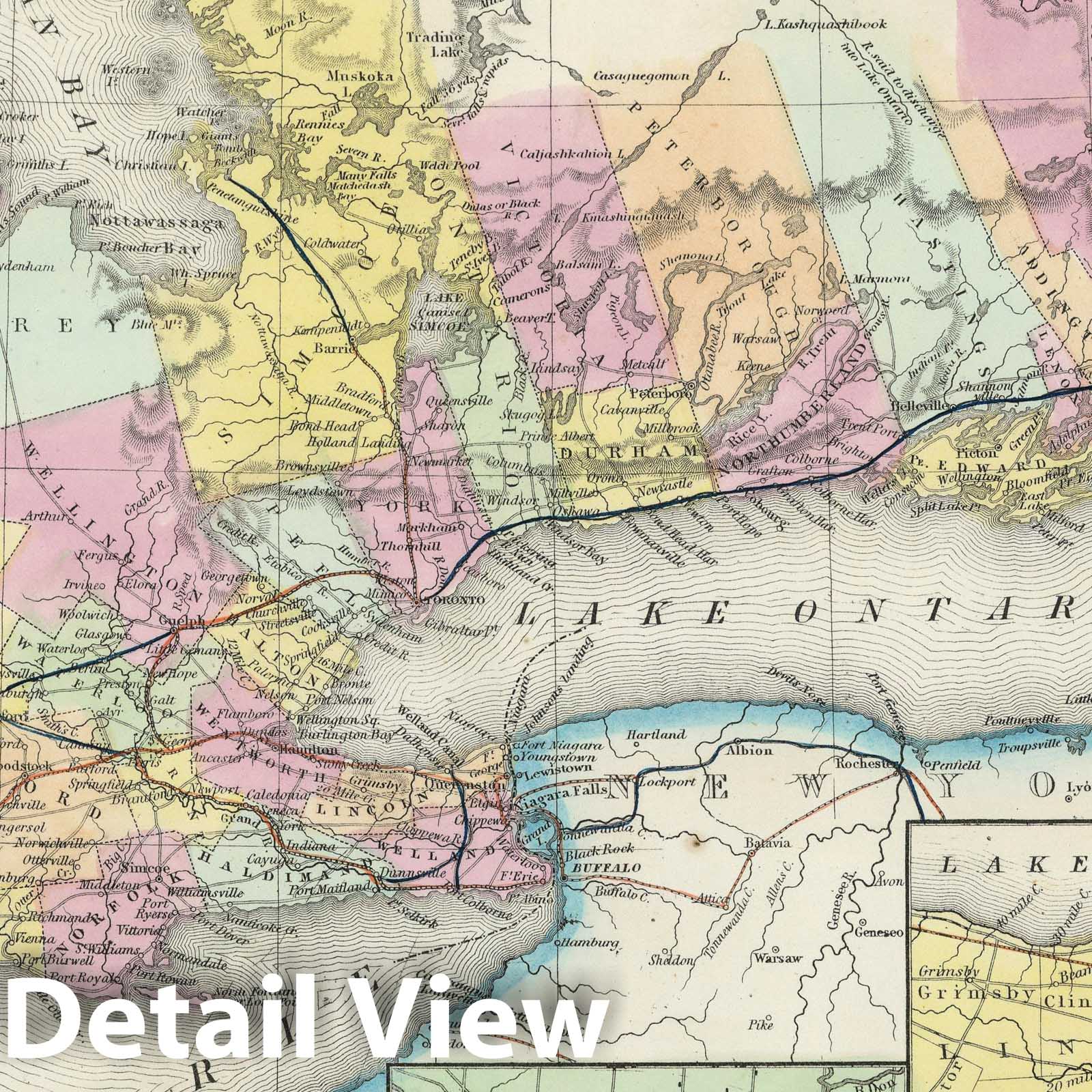 Canada West with Niagara Falls - Railroad Map, 1855