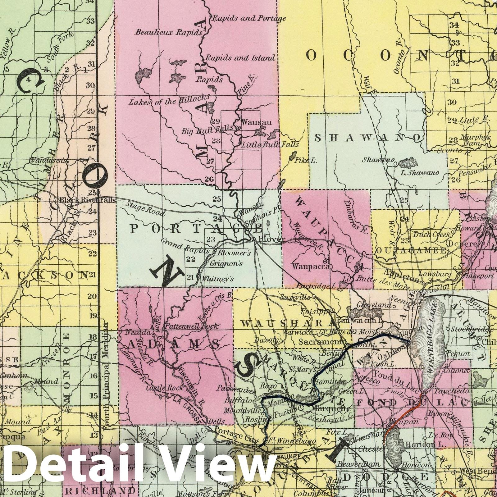 Wisconsin - Railroad Map, 1855 - Historical Map Print