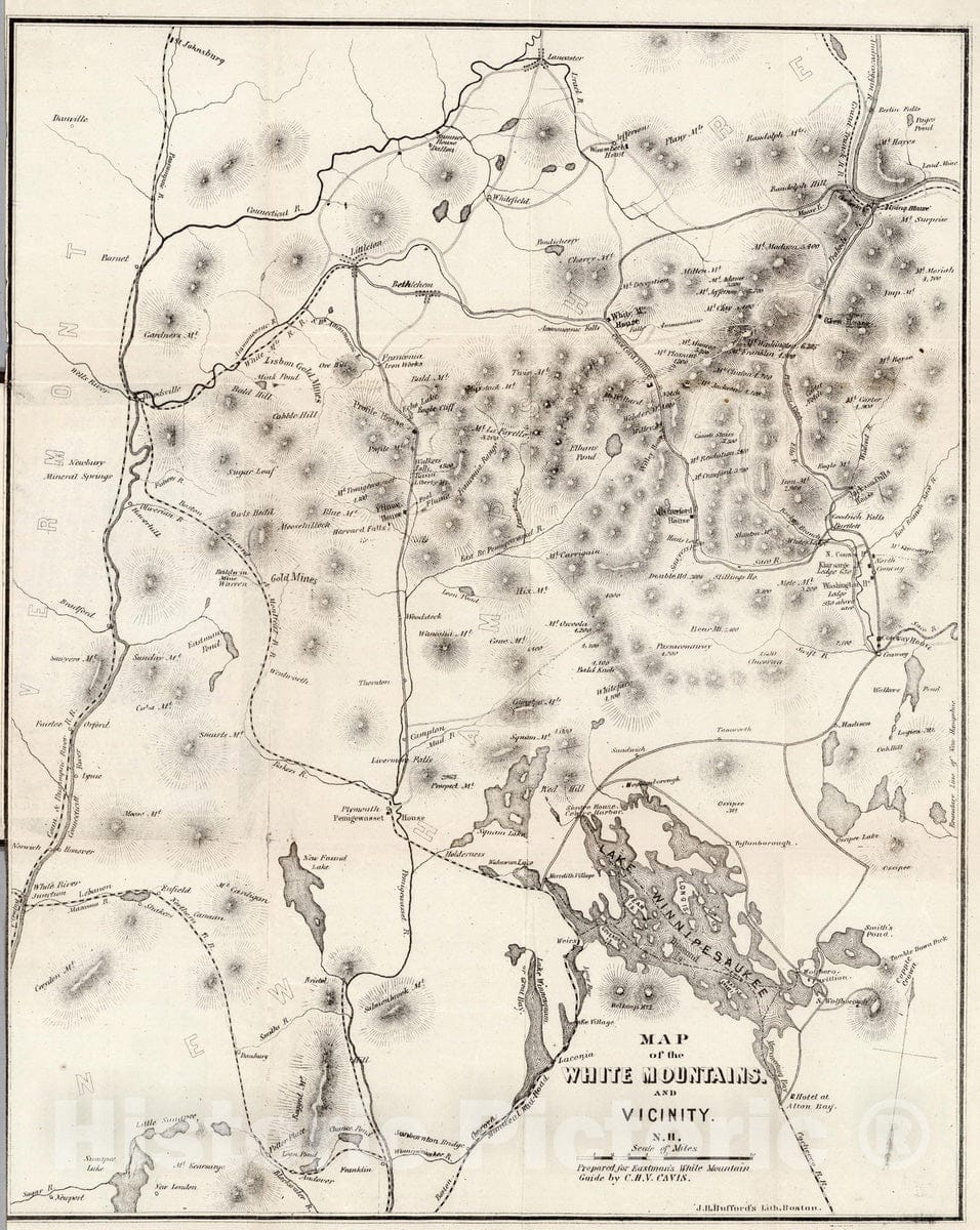 White Mountains, New Hampshire - Survey Map, 1872 - Historical Topographic Print