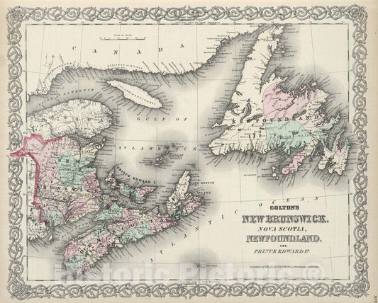 Historic Map : 1874 New Brunswick, Nova Scotia and Prince Edward Island. - Vintage Wall Art