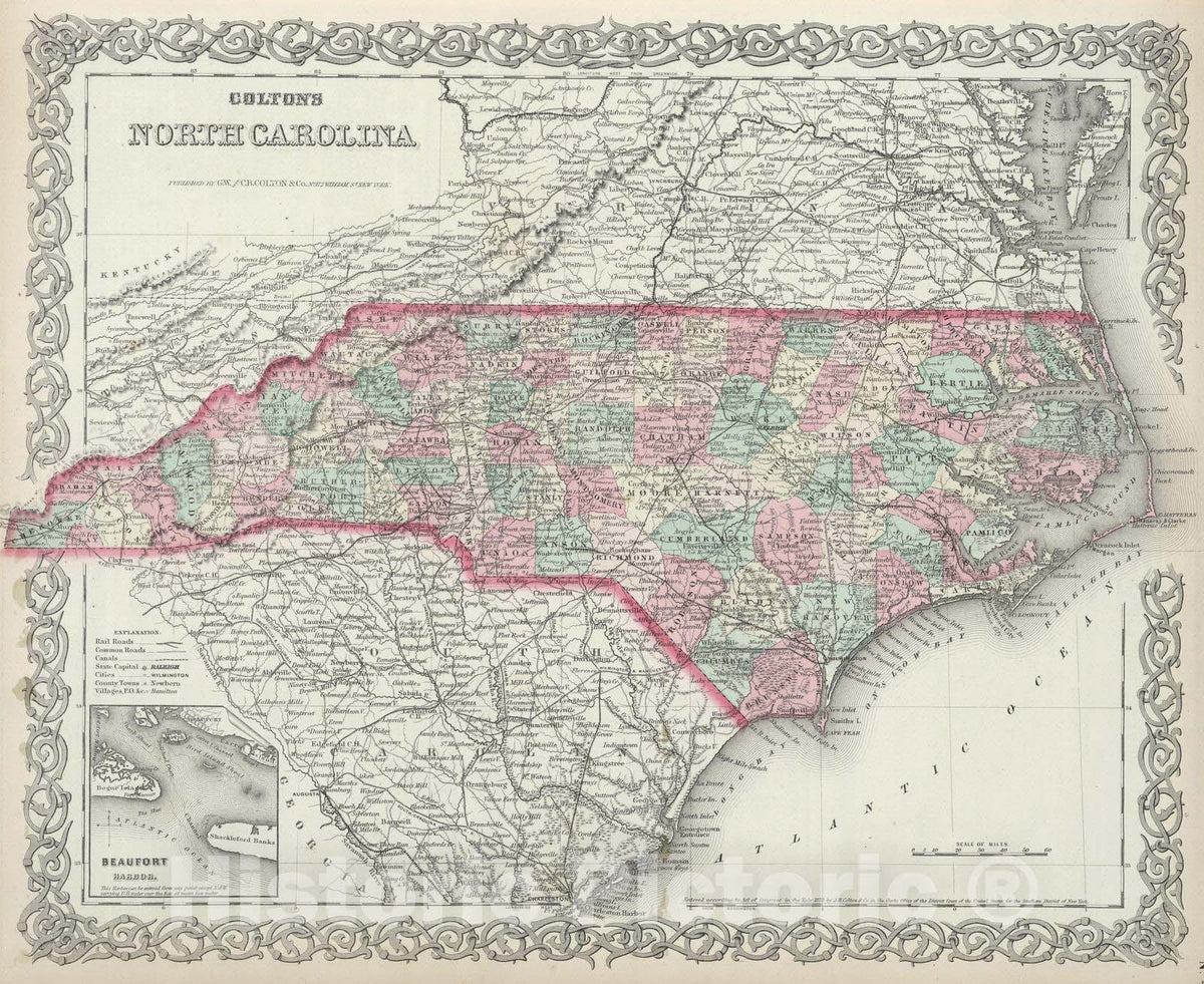 Historic Map : 1874 North Carolina. - Vintage Wall Art