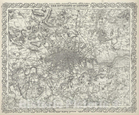 Historic Map : 1874 Environs of London. - Vintage Wall Art