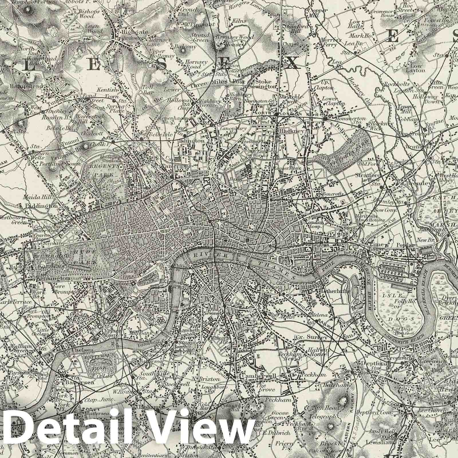 London Environs, 1874 - Historical Map Print