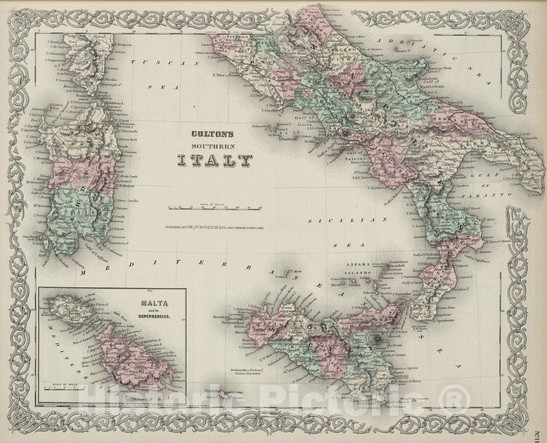 Historic Map : 1874 Southern Italy. - Vintage Wall Art