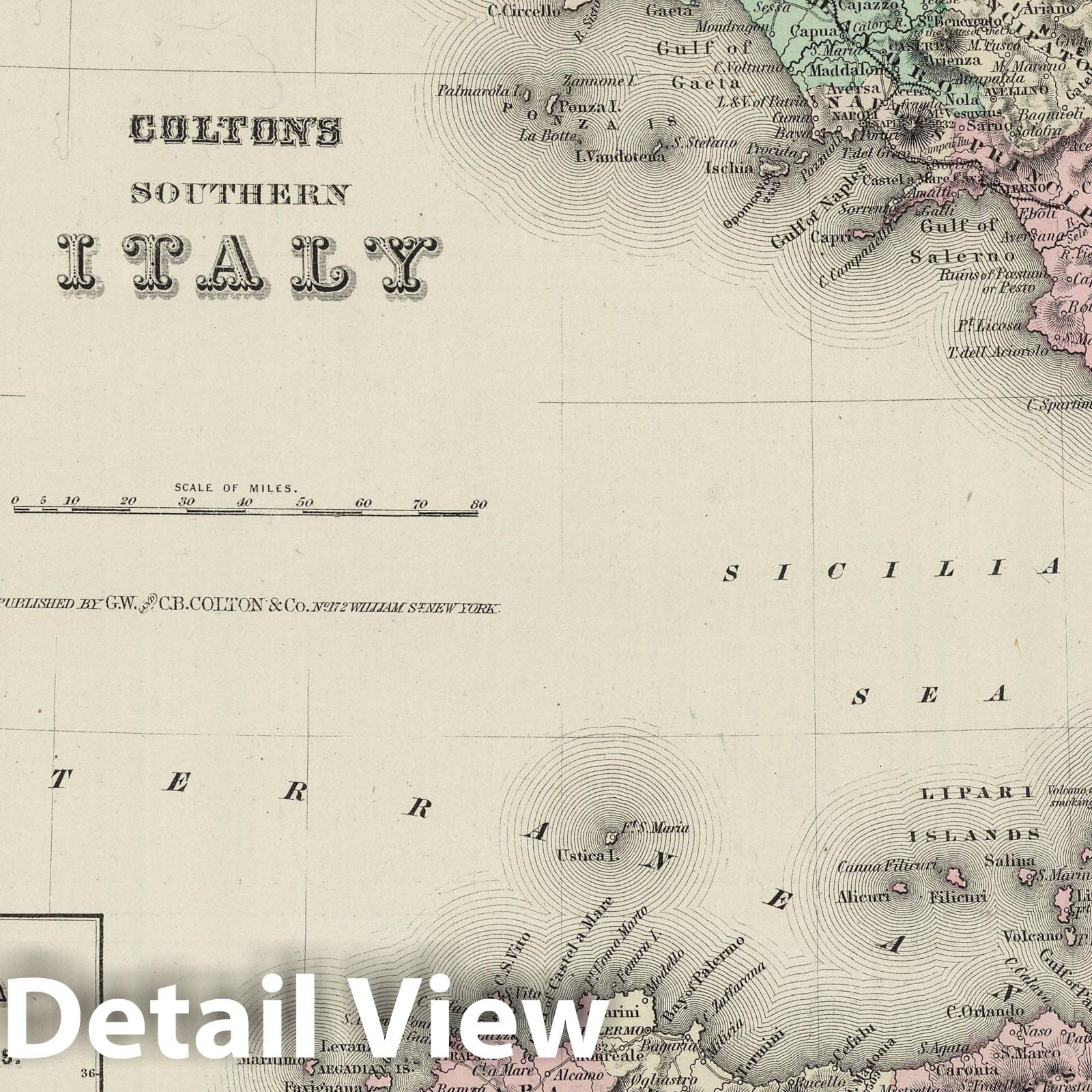 Southern Italy with Malta, 1874 - Colton's Atlas Historical Map Print