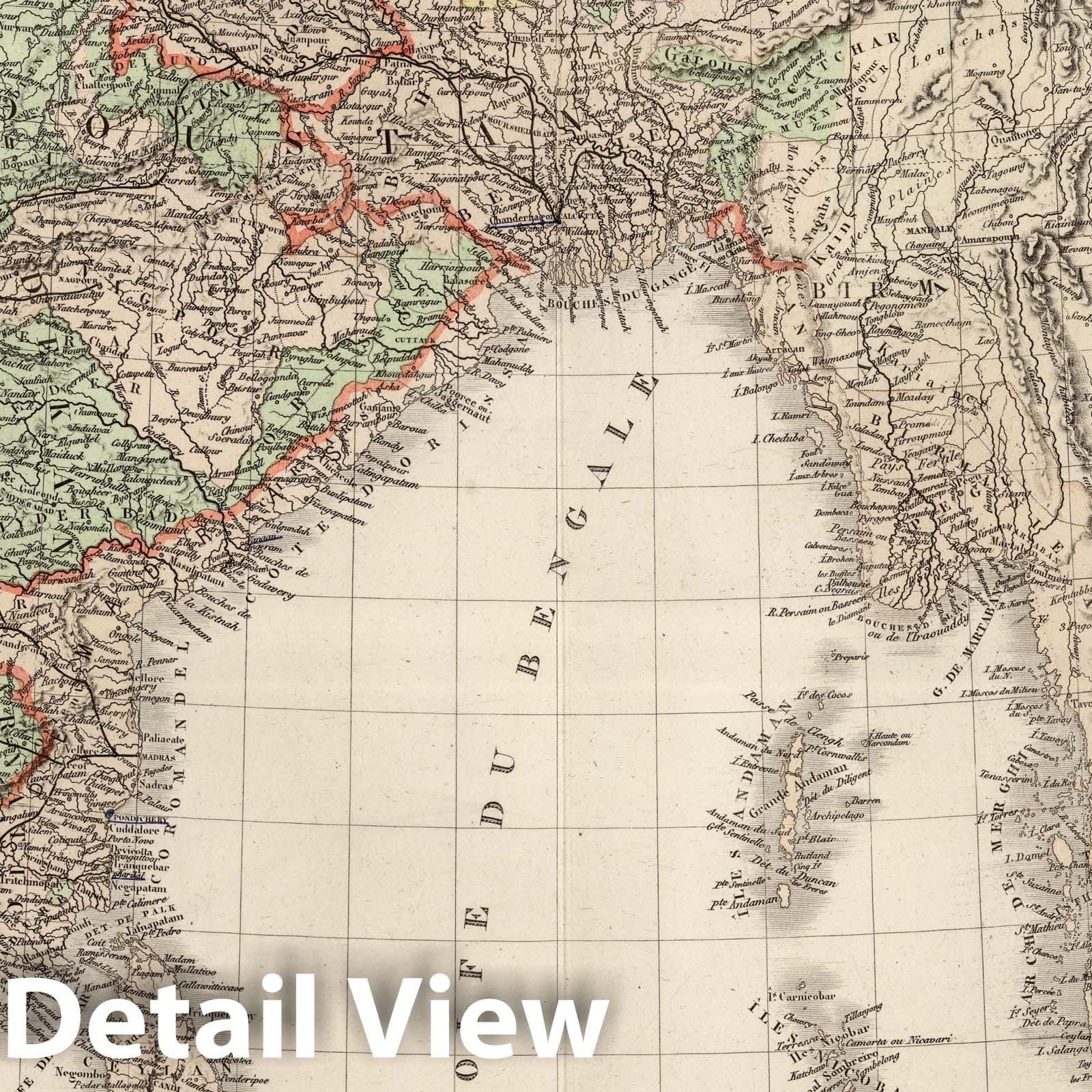 India, Bengal and Punjab Regions - 1875 Historical Map Print