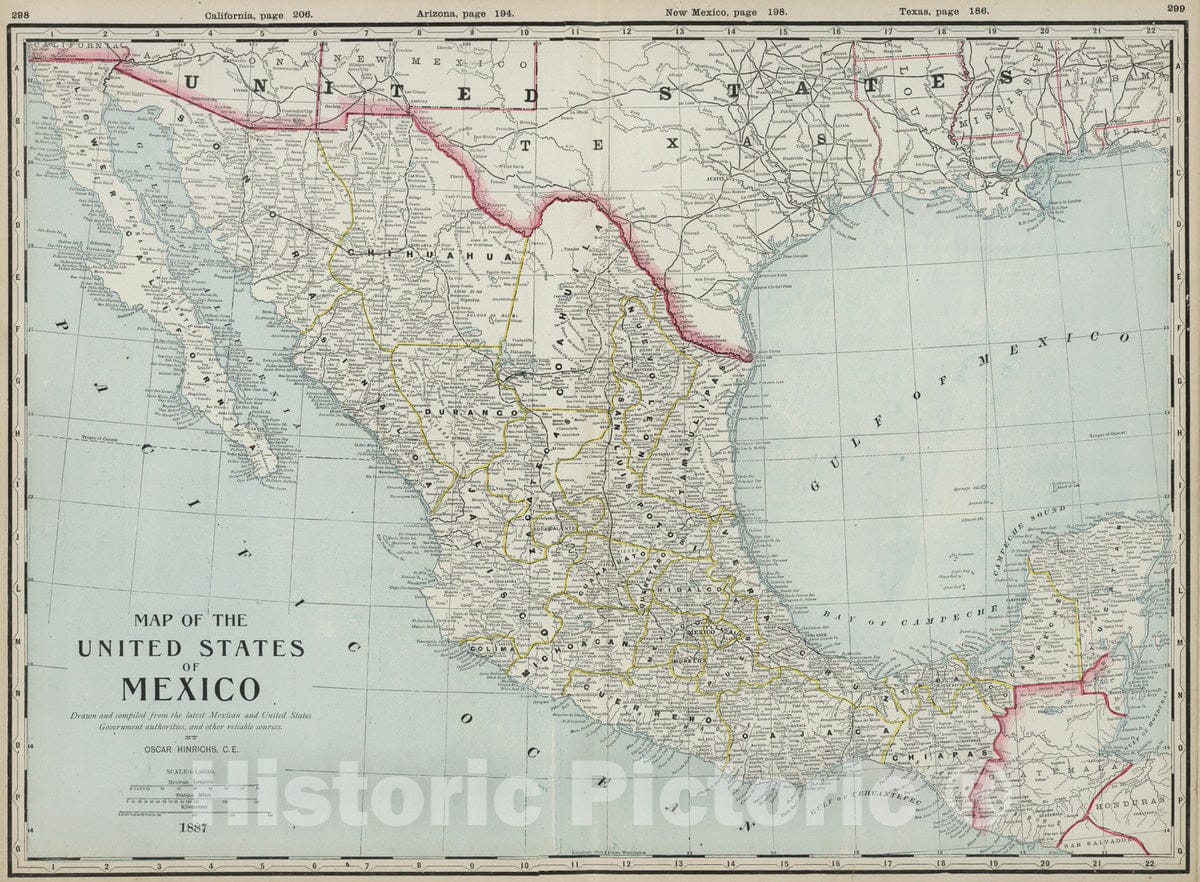 Historic Map : 1889 Mexico : Vintage Wall Art