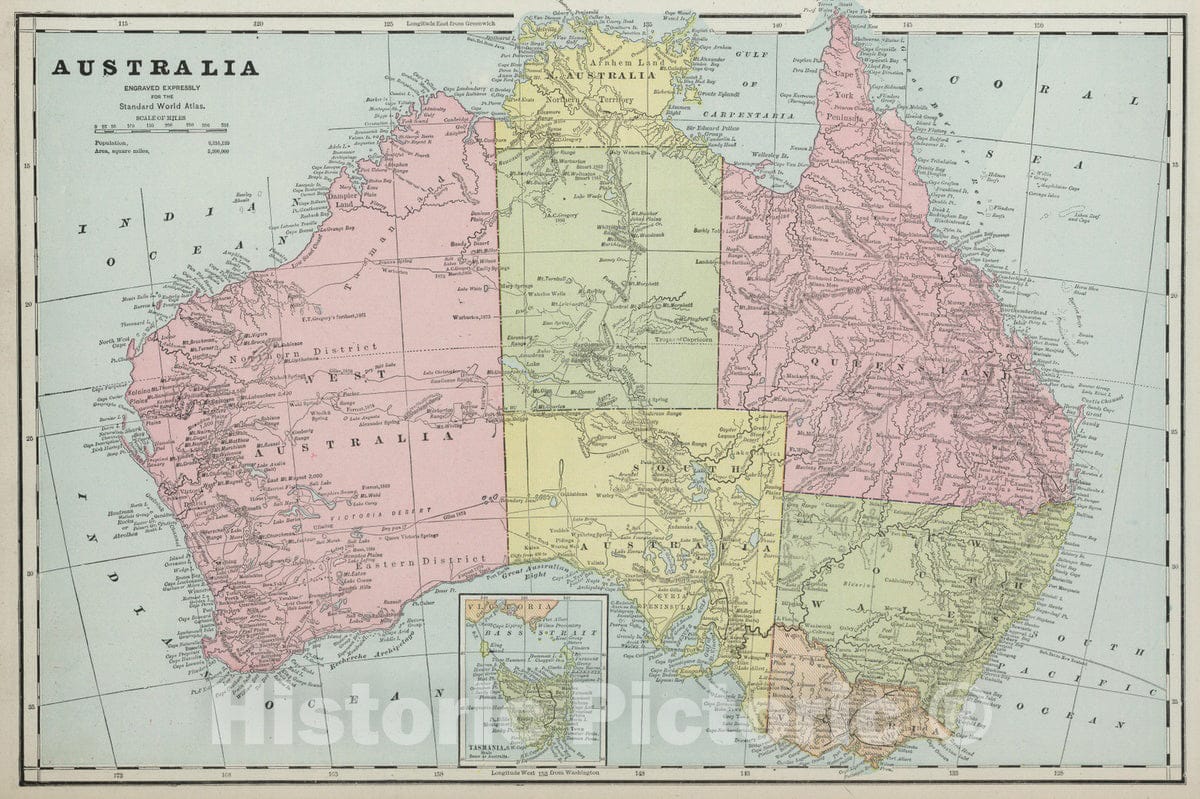 Historic Wall Map : 1889 Australia. - Vintage Wall Art