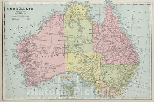 Historic Wall Map : 1889 Australia. - Vintage Wall Art