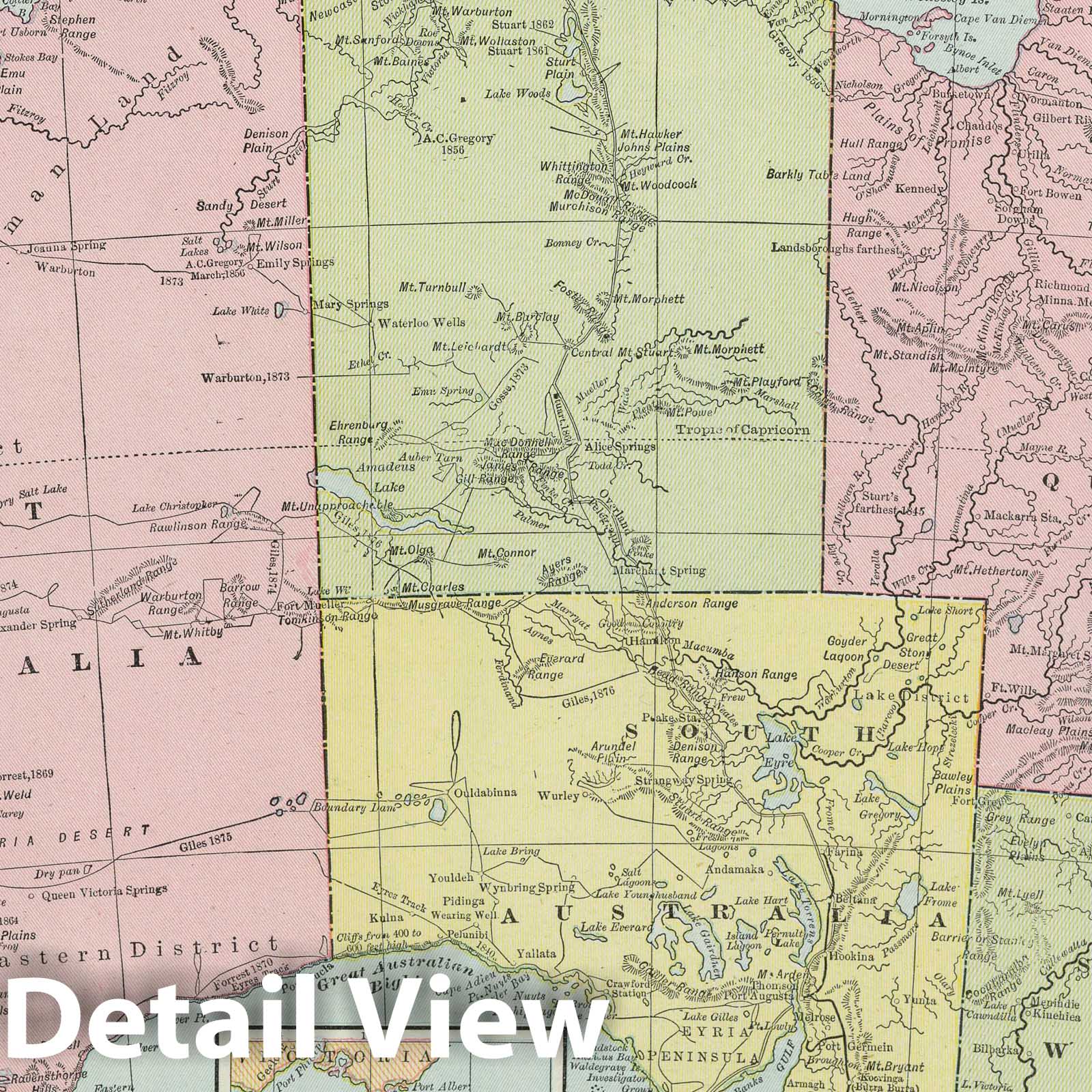 Australia with Tasmania - Railroad Map, 1889 - Historical Print