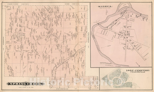 Historic Map : 1878 Spring Creek, Warren County, Pennsylvania. Kinzua. I.O.O.F. Cemetery, Youngsville. - Vintage Wall Art