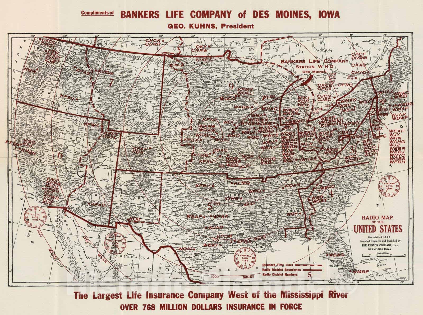 United States - Radio Map, 1925 - Historical Map Print
