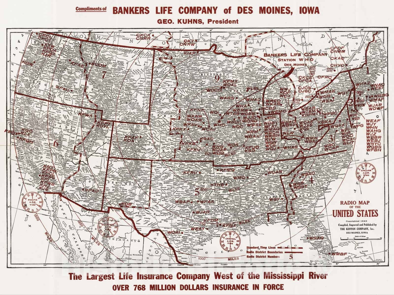 Historic Map - 1925 Radio Map Of The United States, Vintage Wall Art