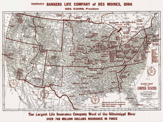 Historic Map - 1925 Radio Map Of The United States, Vintage Wall Art