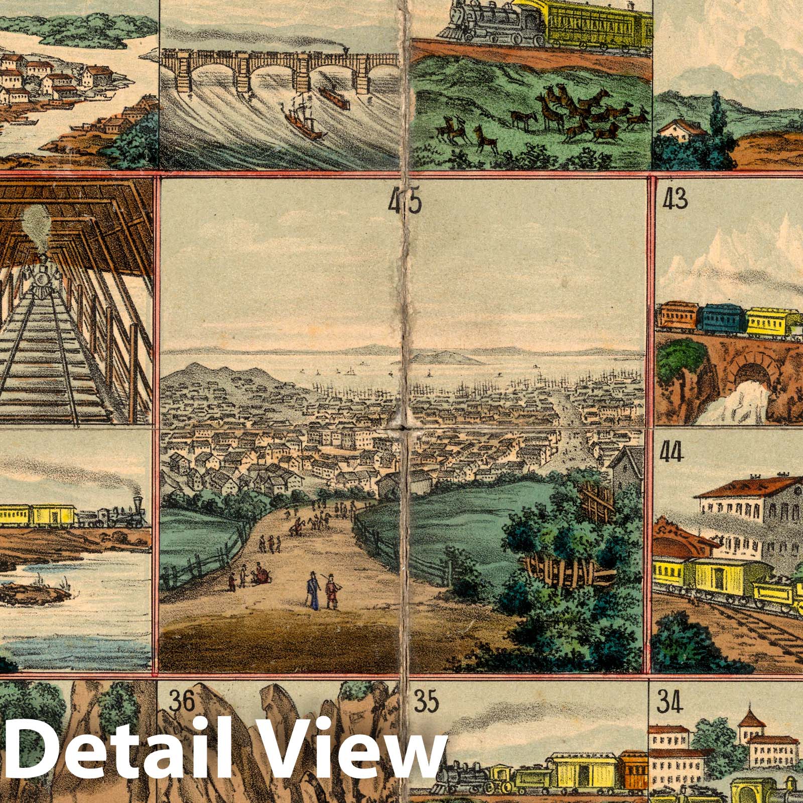 New York to San Francisco - Railroad Map, 1870 - Union Pacific Game Board Print
