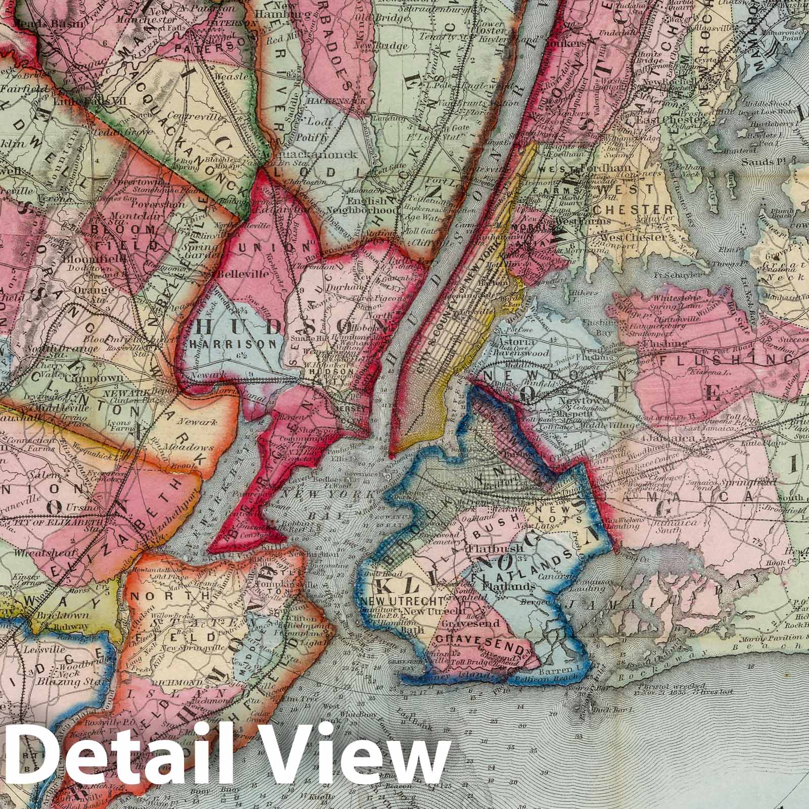 New York City and Surrounding Country - Nautical Chart, 1865 - Historical Map Print