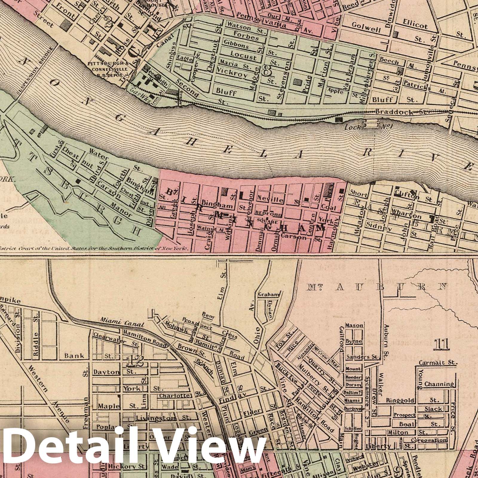Pittsburgh and Cincinnati - Boundary Map, 1866 - Historical Map Print