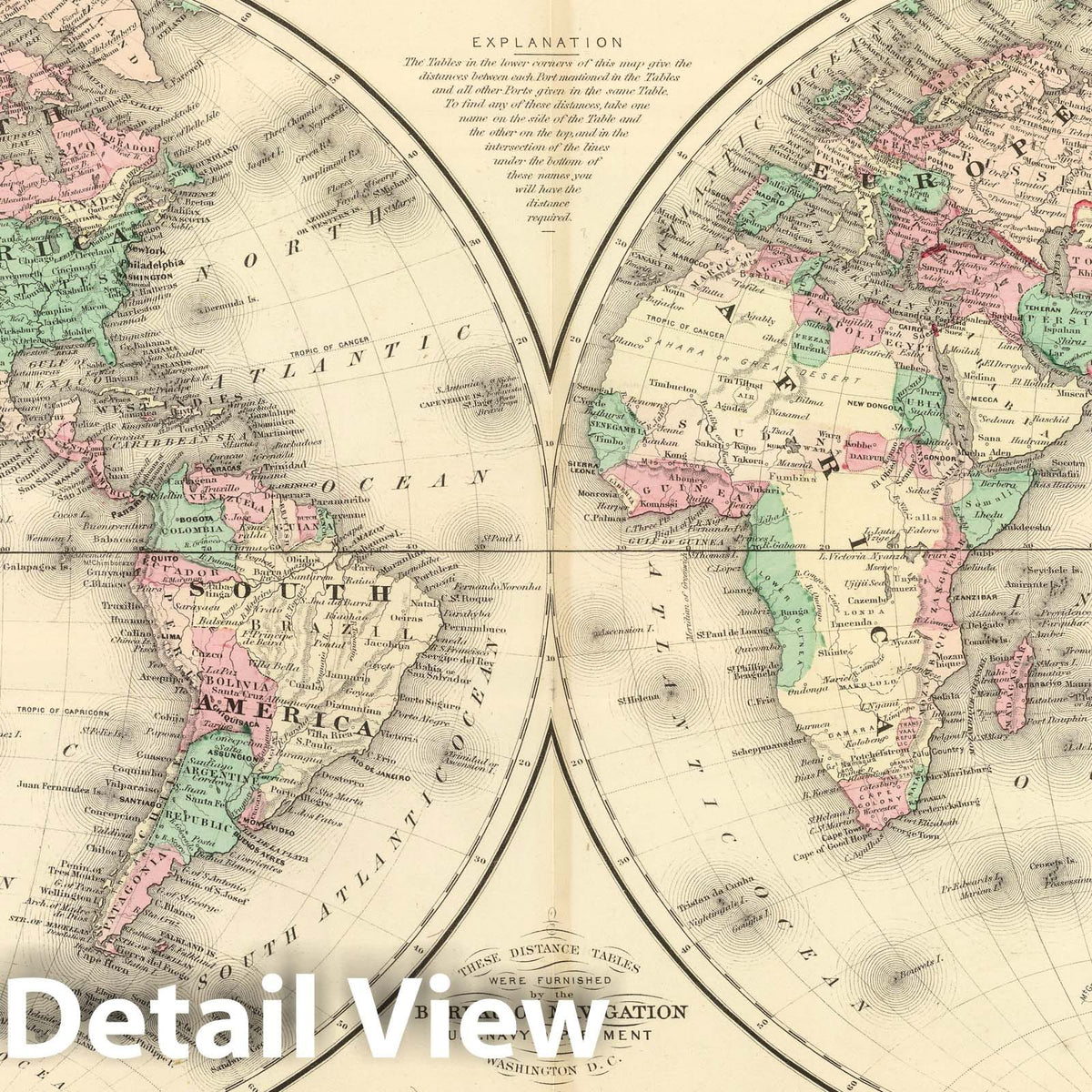 Western Hemisphere and Eastern Hemisphere - Physical Map, 1886